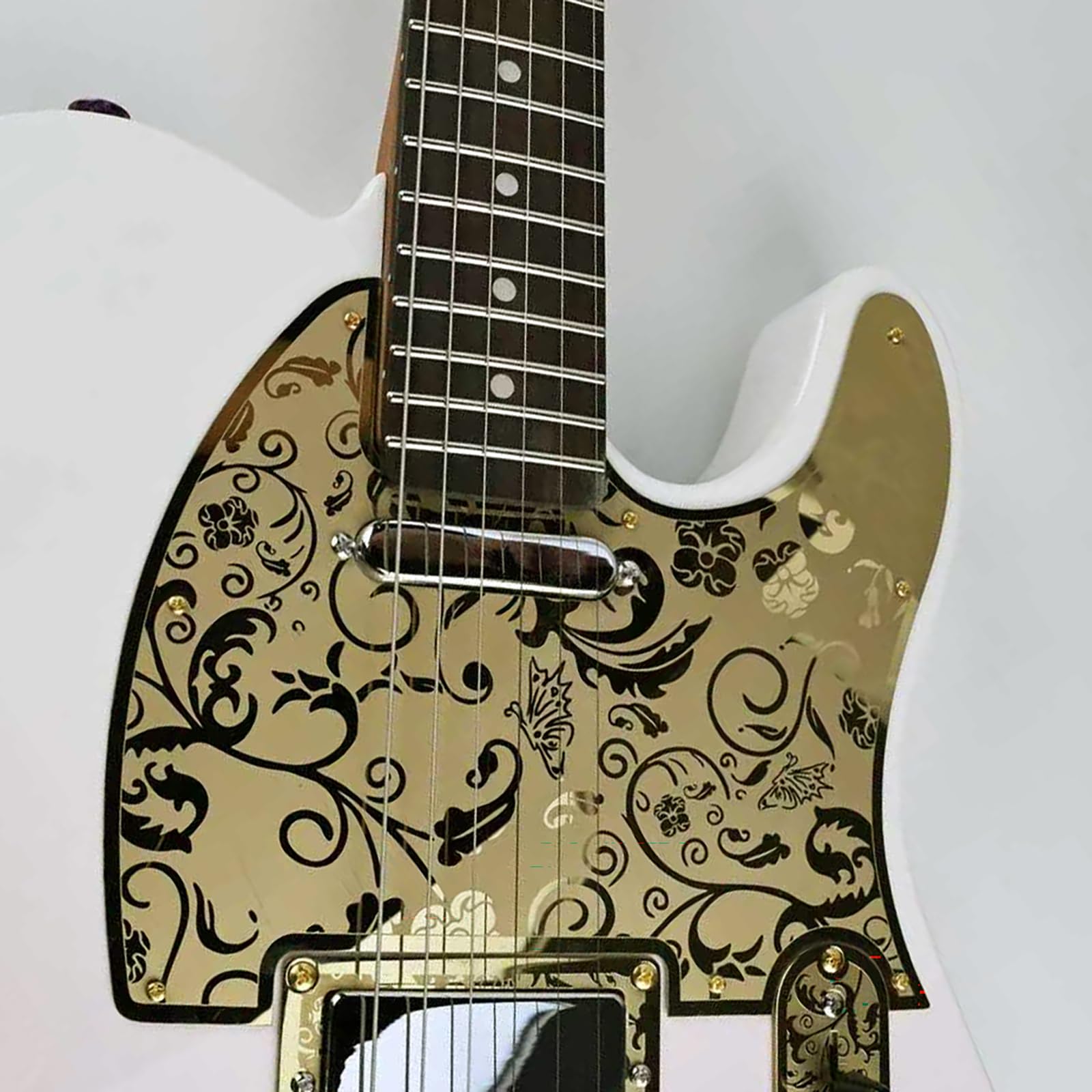 OVSAL Stainless Steel Pick Guard Scratch Plate 8 Holes SH Pickup Configuration Engraving Metal Electric Guitar Pickguard Compatible with USA/Mexican Telecaster Tele Modern Style Guitar Parts(Gold)