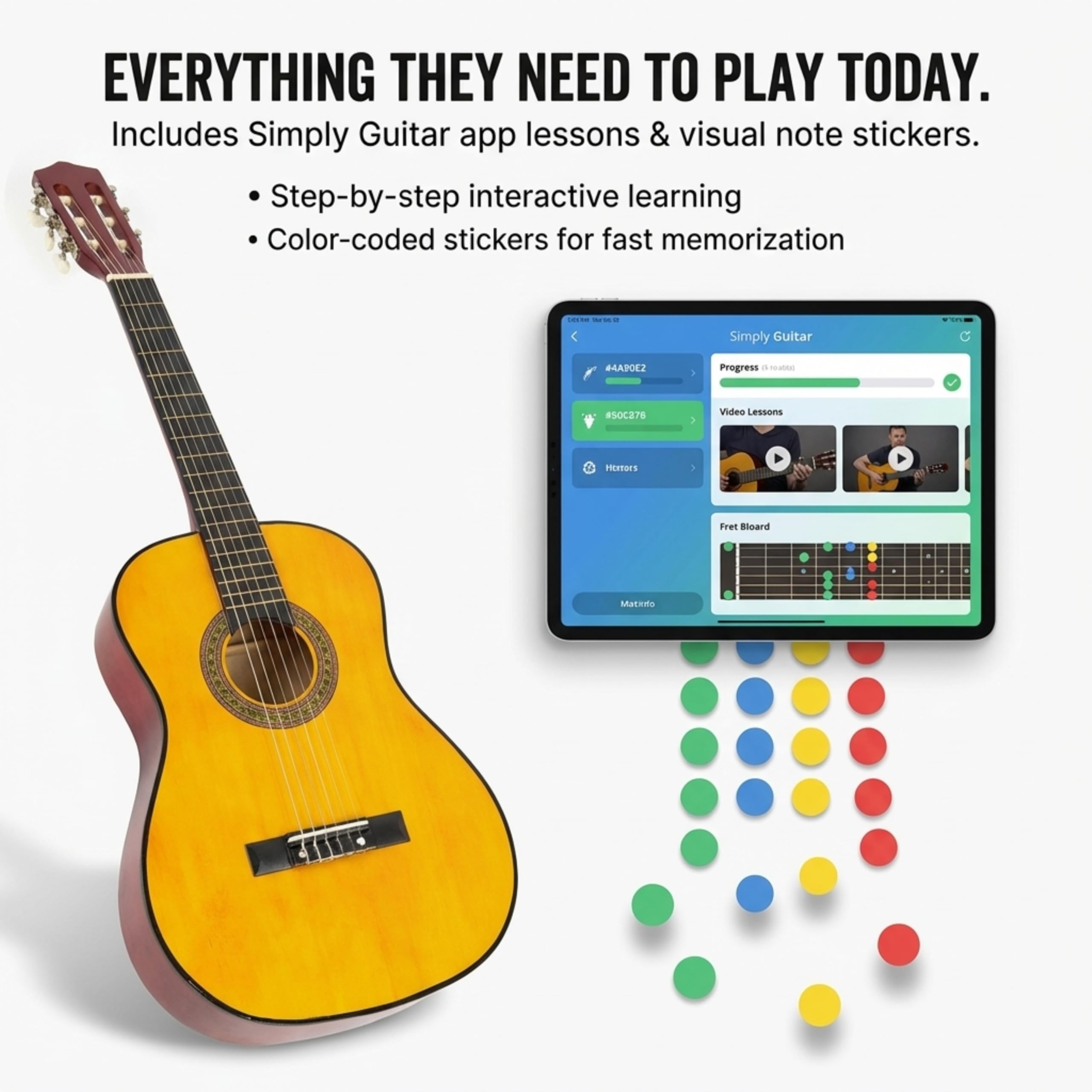 Music Alley 34 Inch Junior Classical Guitar for Kids, Natural
