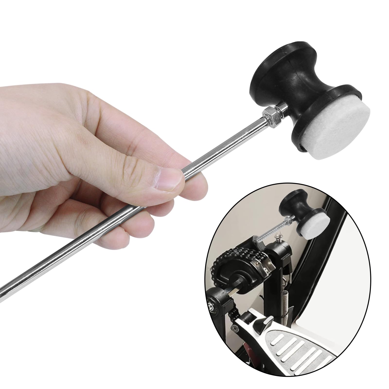 Seimneire 2 Pack Black Double Kick Bass Drum Pedal Beater Mallet