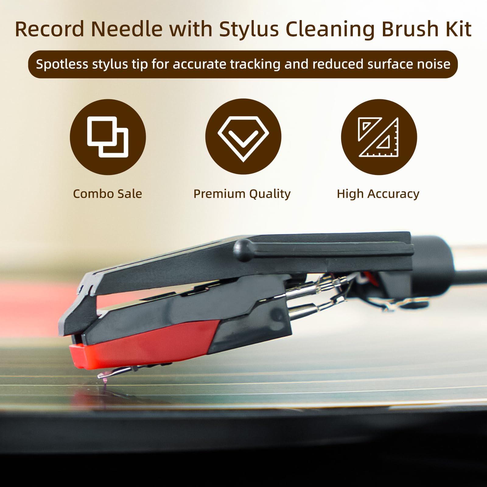 3 Pack Ruby Record Player Needles, Replacement for Crosley Victrola ION Jenson Boytone Turntables, with Stylus Cleaner Brush (Red)