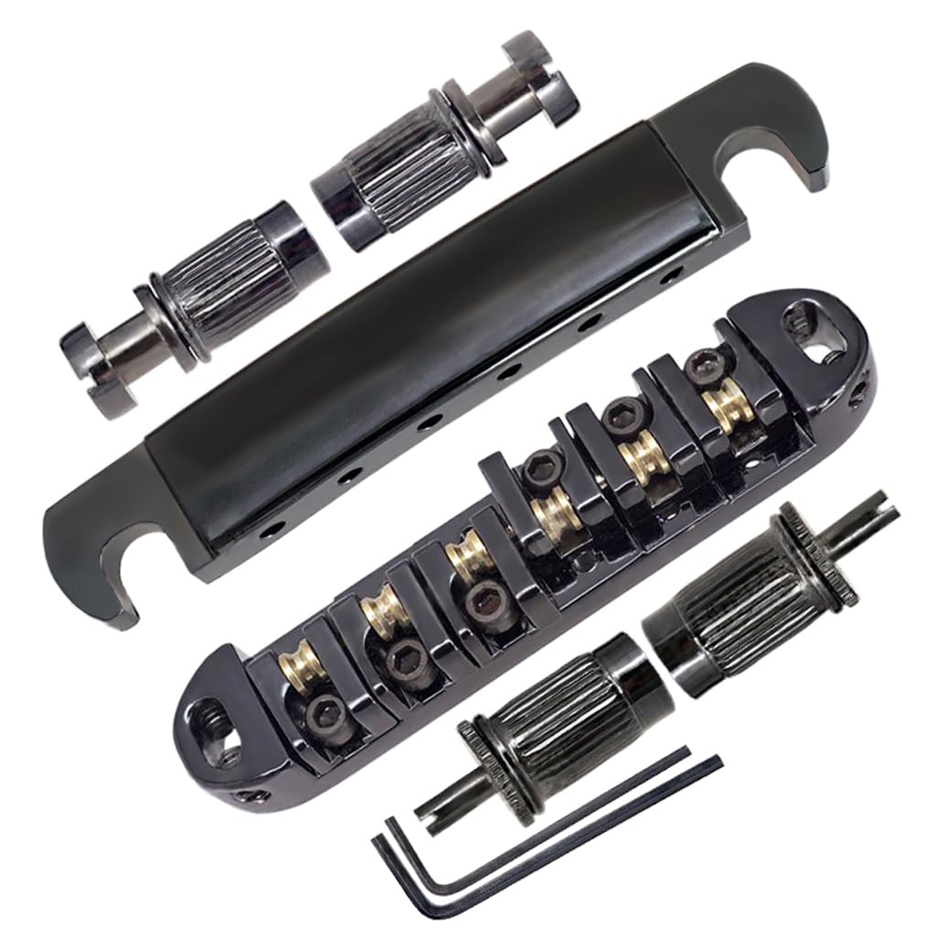 JD.Moon Roller Saddle Bridge ABR-1 Tune-o-matic Bridge Tailpiece Bridge For Les Paul Guitar (Black)