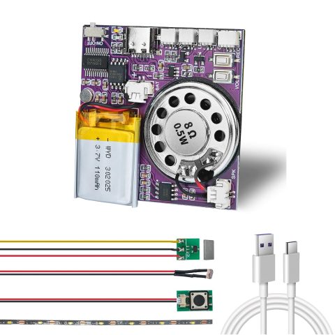 XLW Sound Module, 16MB Push Button, Magnetron, Light Control Activated Recordable Voice Sound Chip Module with LED Light Strip, Speaker, for Greeting Card Audiobook, Xmas Presents Boxes, Kids’s Toys.